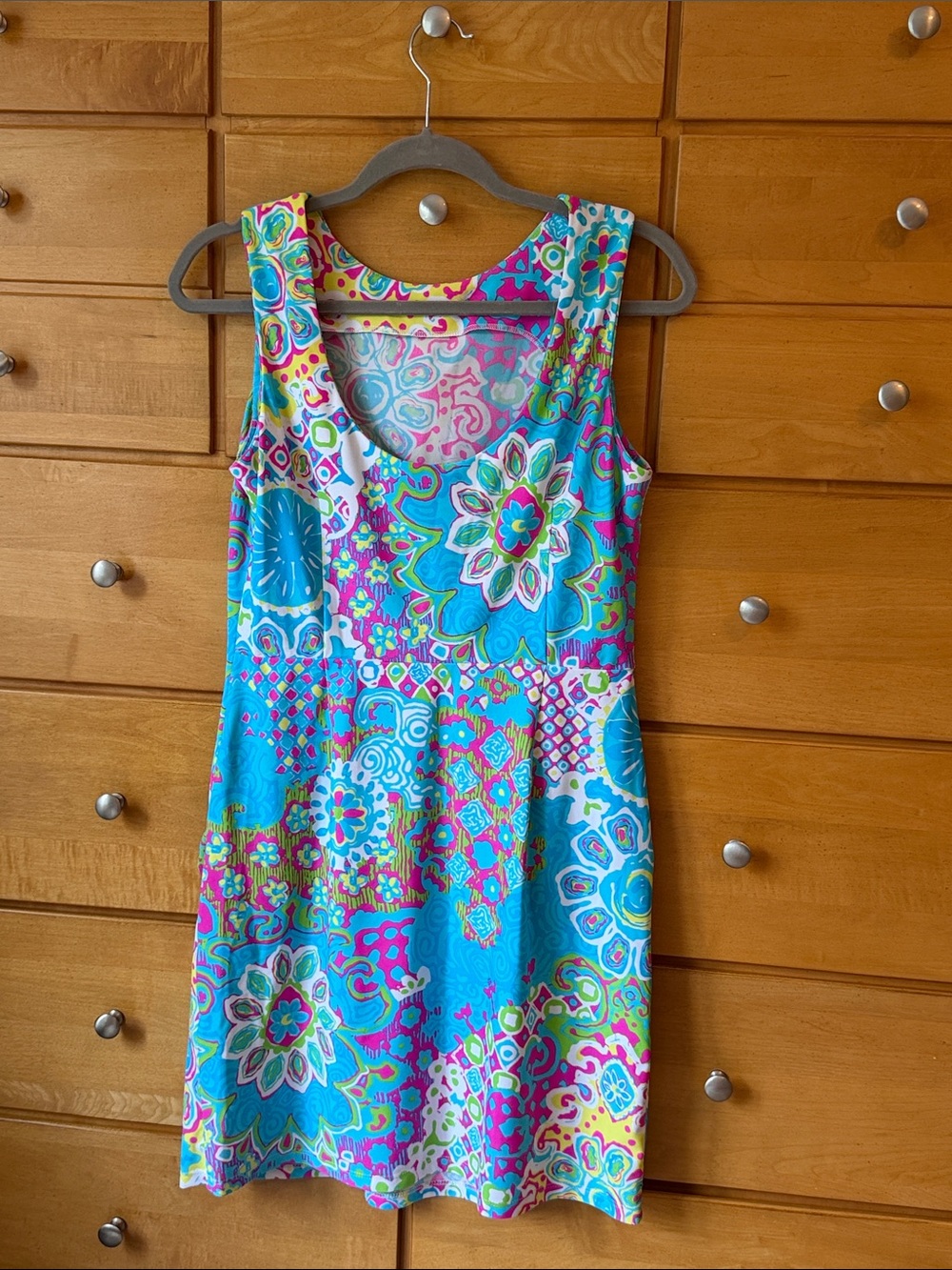 Jude Connally Vibrant Turquoise Pink Floral Print Sleeveless Dress - Picture 3 of 4